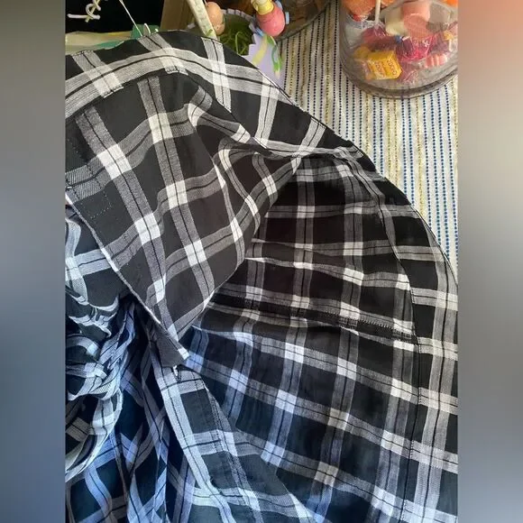 Rag & Bone Plaid Tie Front Button Down Shirt Dress Sz M Black White Long Sleeve - Picture 8 of 11